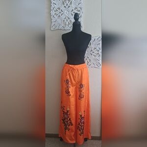 Wide Leg Embroidered Orange Women's Pants
